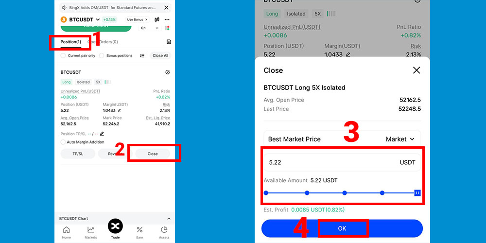 آموزش بستن معامله فیوچرز صرافی BingX