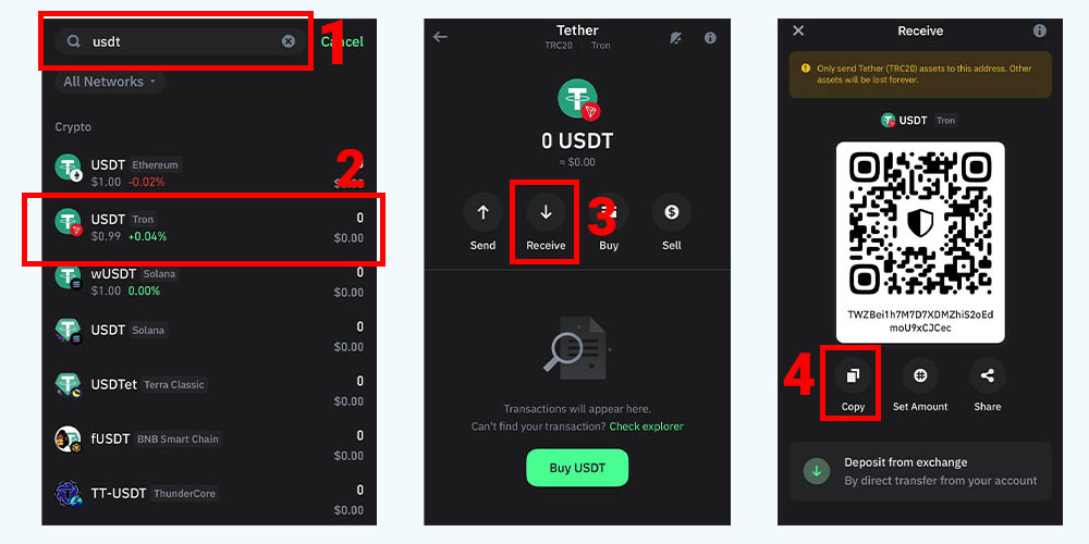 انتقال تتر trc20 به تراست ولت