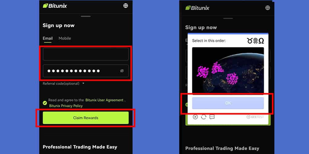 ایجاد حساب در صرافی بیت یونیکس