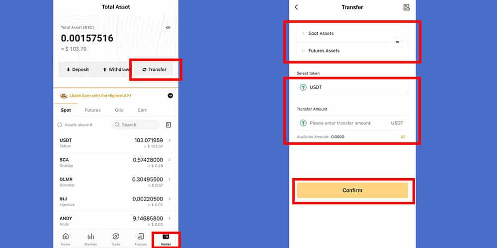 انتقال تتر به فیوچرز صرافی Lbank