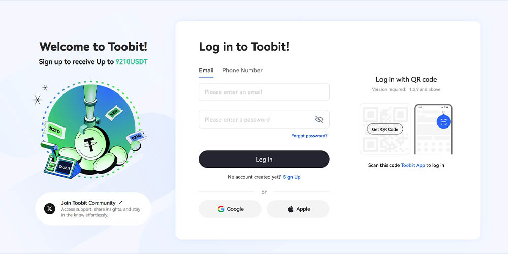 ثبت نام در صرافی Toobit با کامپیوتر