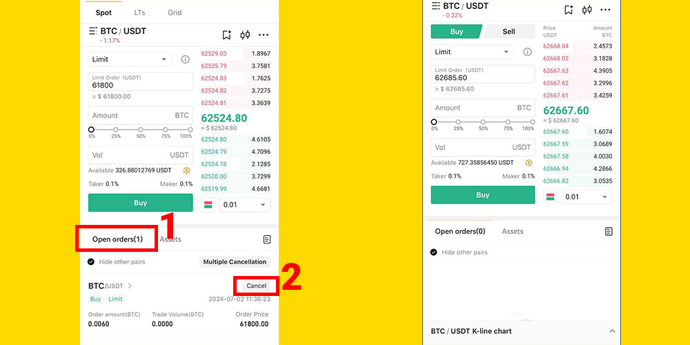 لغو سفارش خرید در صرافی Lbank