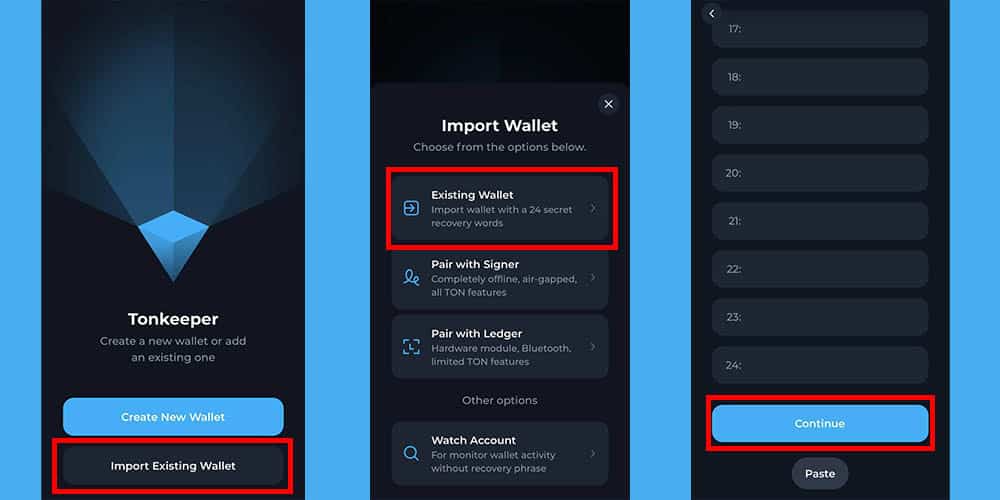 بازیابی تون کیپر در کیف پول دیگر