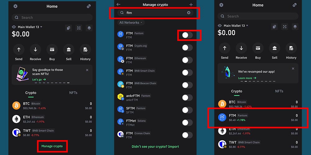 افزودن ارز به حساب تراست ولت