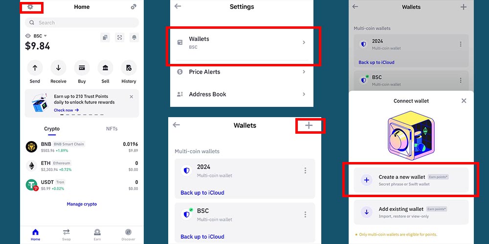 ساخت چند کیف پول در تراست ولت