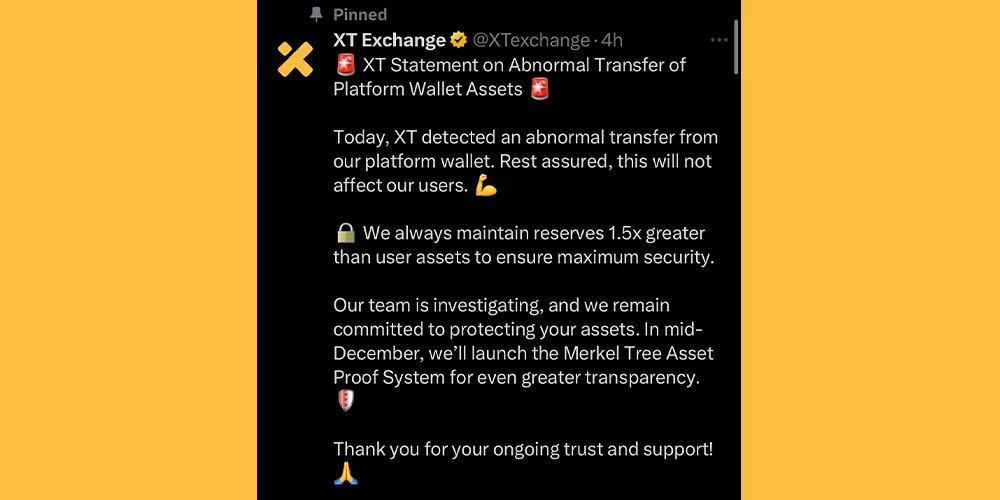 اعلامیه صرافی XT در مورد هک اخیر