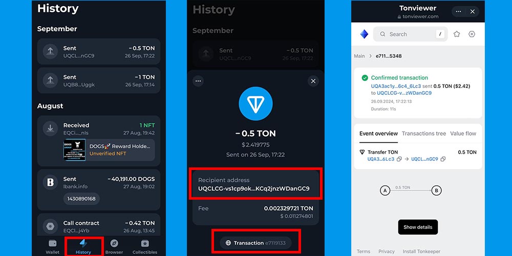 دسترسی به هش تراکنش تون کیپر