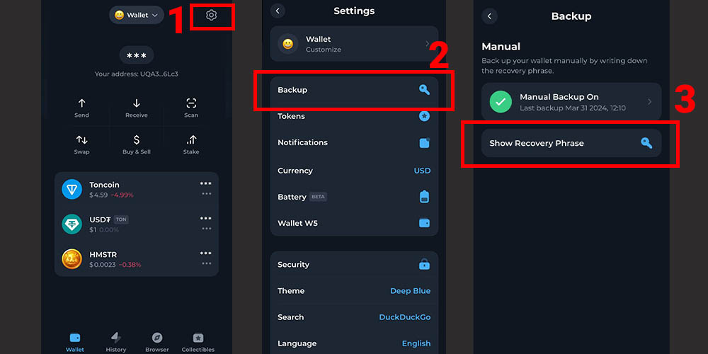 ذخیره کلمات بازیابی Tonkeeper
