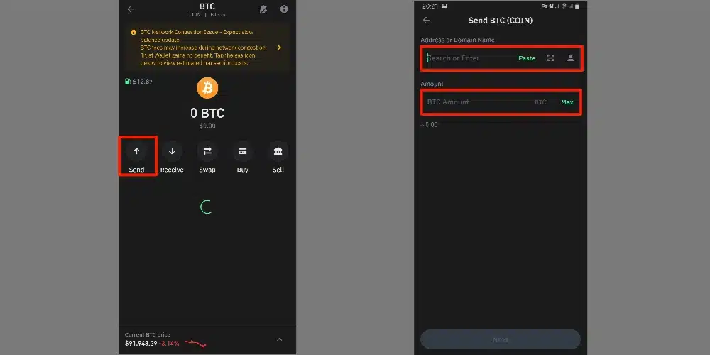 ارسال بیت کوین از کیف پول