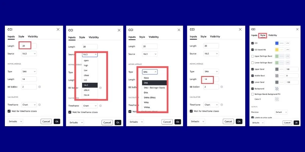 تغییر تنظیمات اندیکاتور CCI