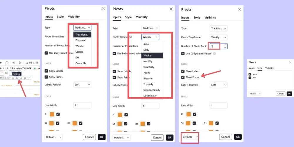 تغییر تنظیمات اندیکاتور پیوت پوینت