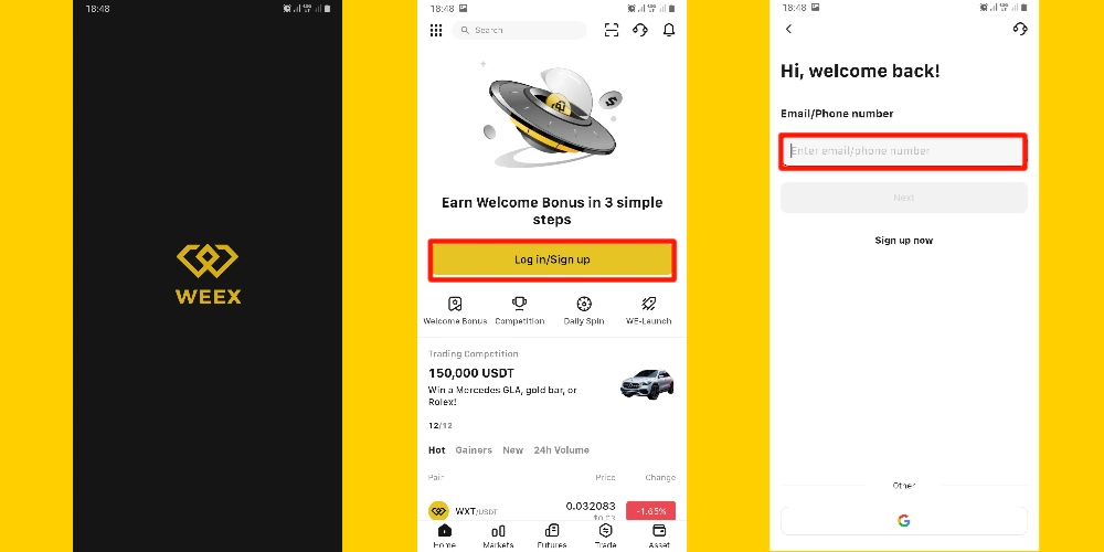 ثبت نام در صرافی ویکس با موبایل