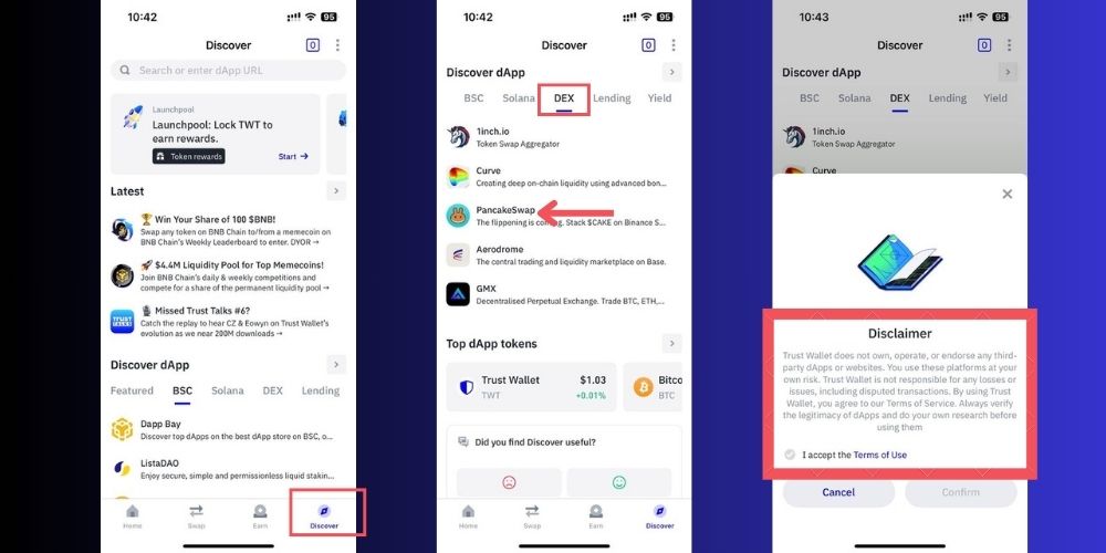 DApp برای تبدیل تتر به ترون در تراست ولت