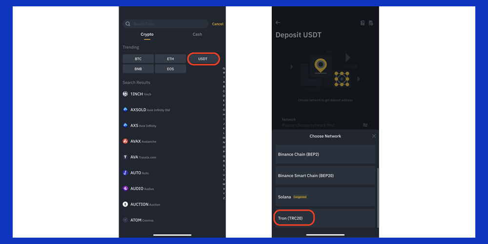 پیدا کردن آدرس تتر در کیف پول TRC20