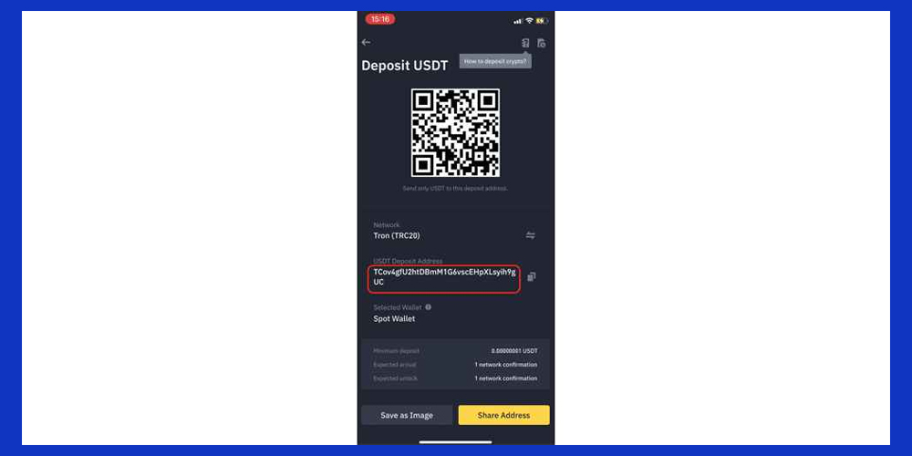 کپی کردن آدرس کیف پول تتر