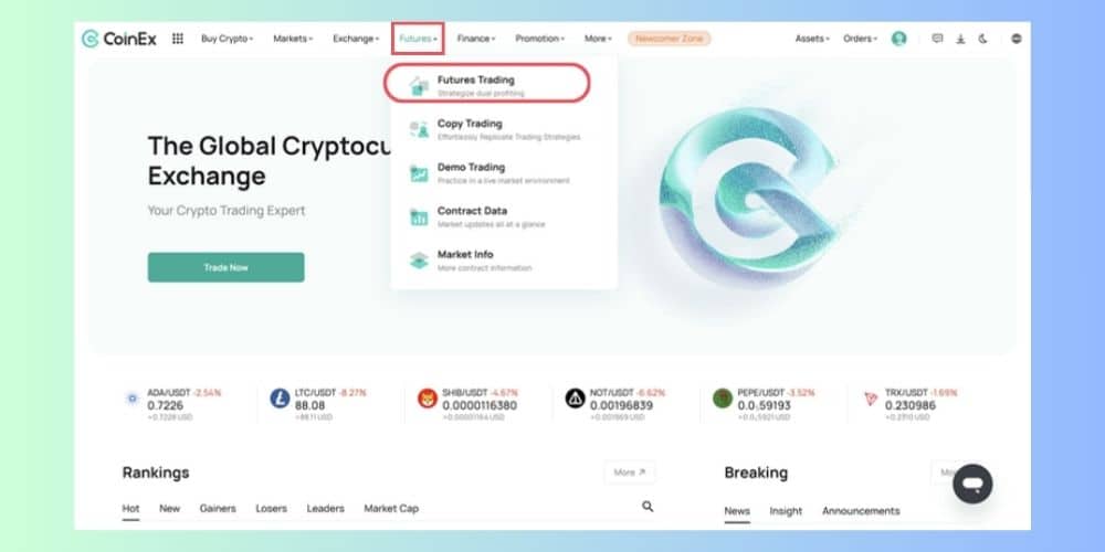 انتخاب فیوچرز از صفحه اصلی