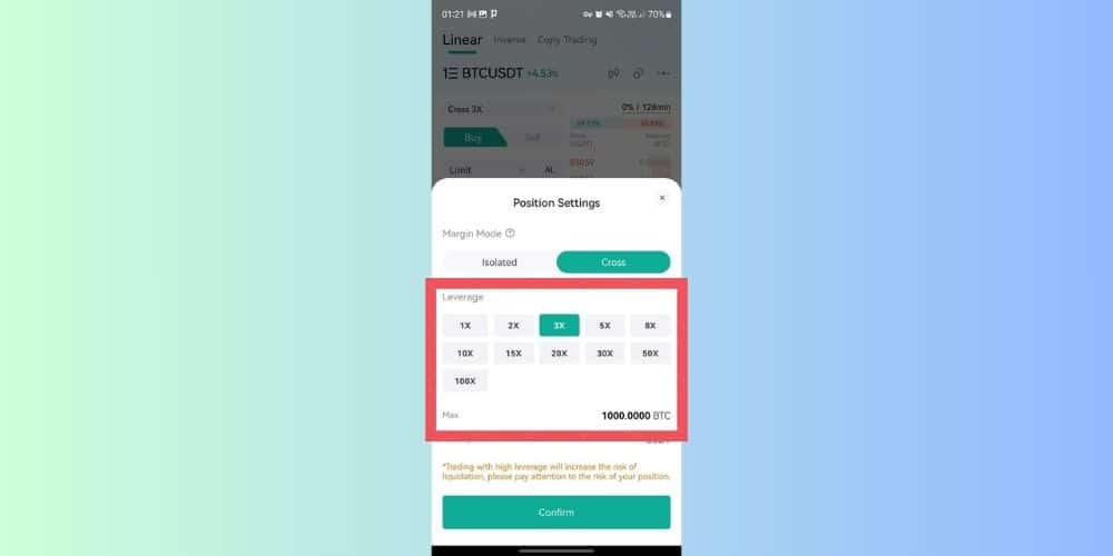تعیین لوریج در نسخه اپلیکیشن کوینکس