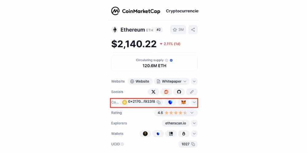 پیدا کردن کانترکت در Coinmarketcap