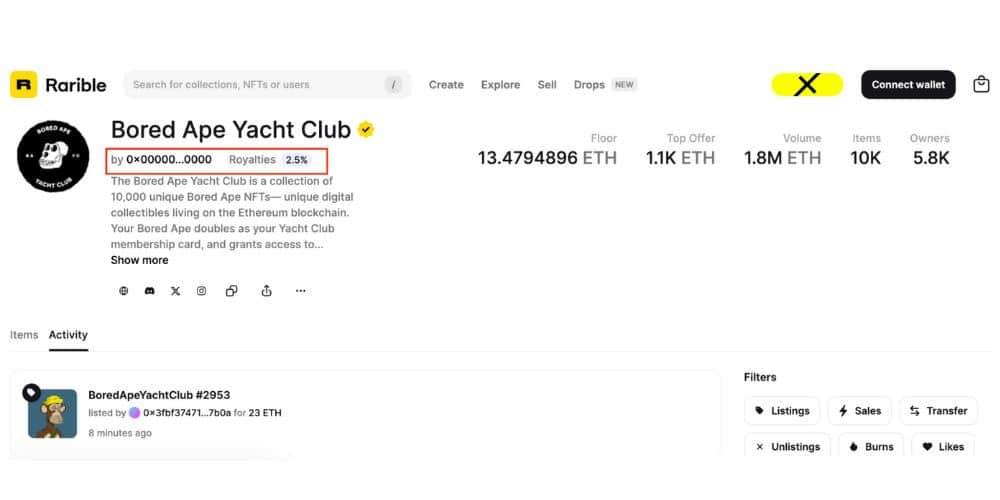 آدرس کانترکت در Rarible