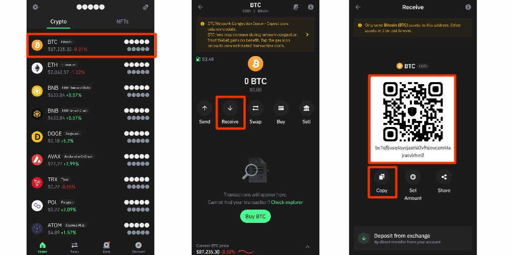 دریافت آدرس دریافت تراست ولت