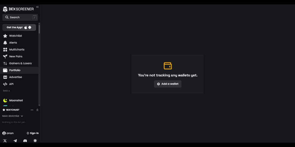 بخش پورتفولیو سایت Dex Screener