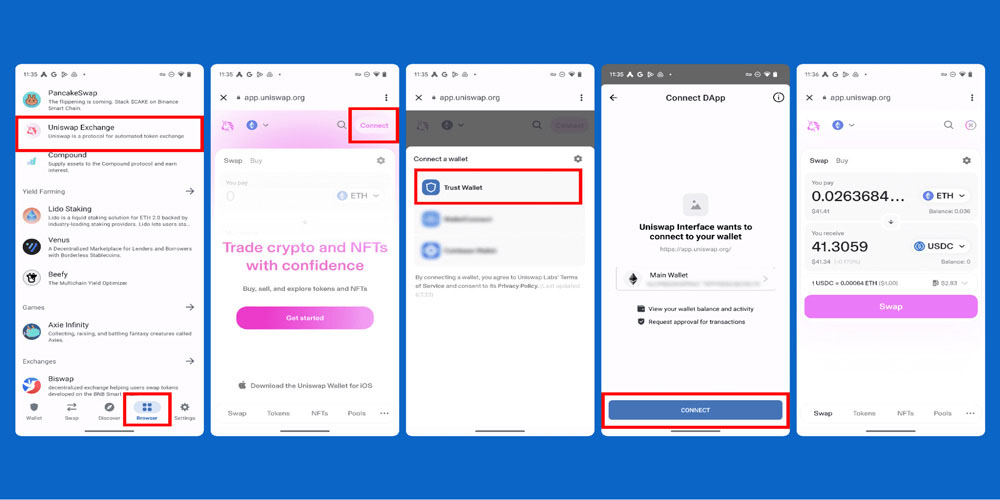 اتصال کیف پول تراست ولت به صرافی DApp