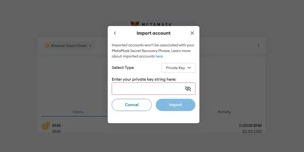 راه اندازی Metamsk با کلید خصوصی
