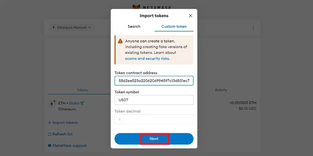 اضافه کردن توکن جدید در Metamask