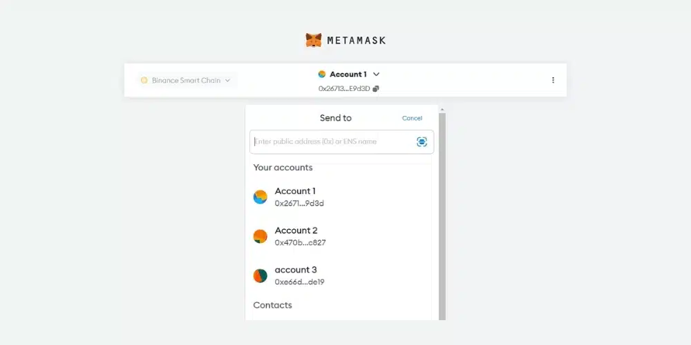 وارد کردن آدرس دریافت کننده در Metamask