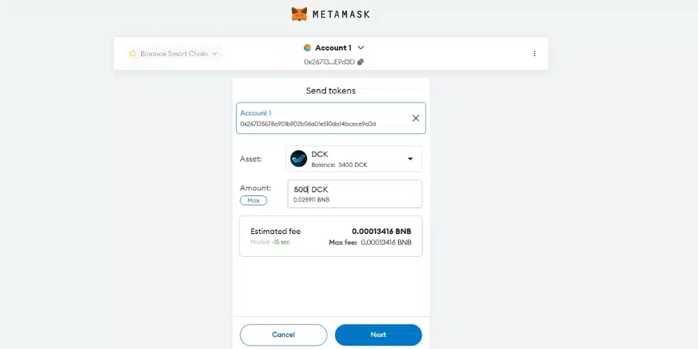 وارد کردن مقدار انتقال ارز در Metamask