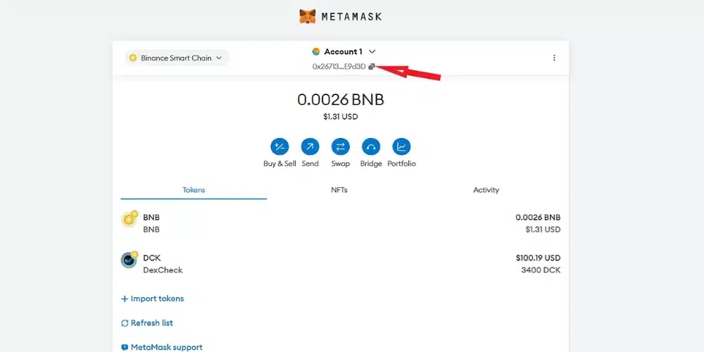 دریافت ارز دیجیتال در Metamask