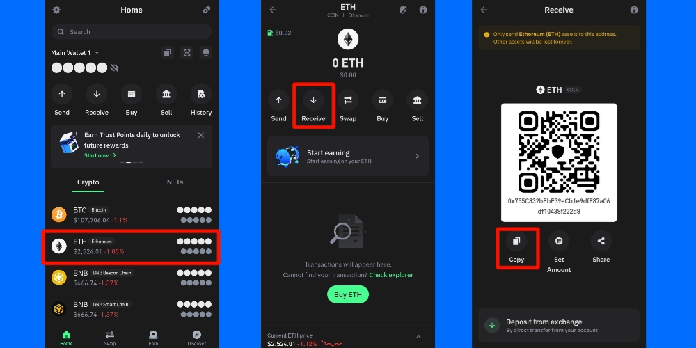 واریز اتریوم برای استیکینگ در تراست ولت
