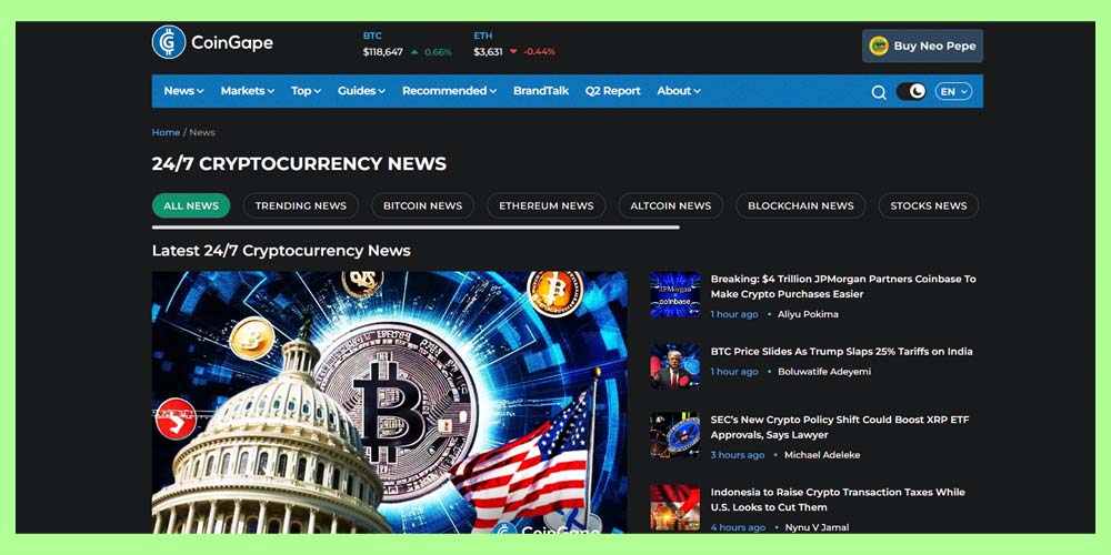 بهترین سایت خبری ارز دیجیتال سایت CoinGape