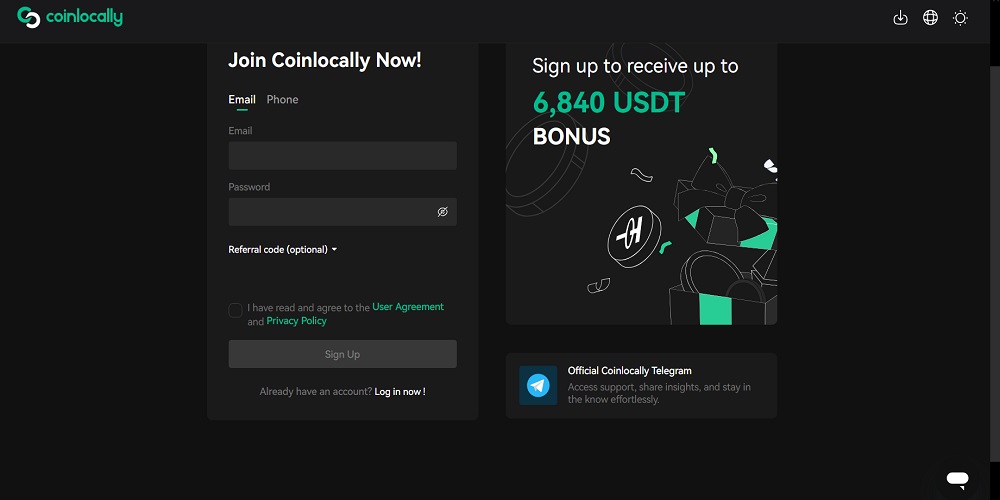 ثبت نام در صرافی Coinlocally