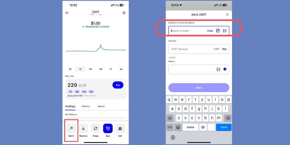 وارد کردن آدرس برای برداشت از تراست ولت