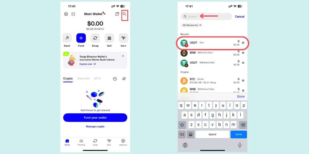 ورود به کیف پول تراست ولت و جستجو ارز