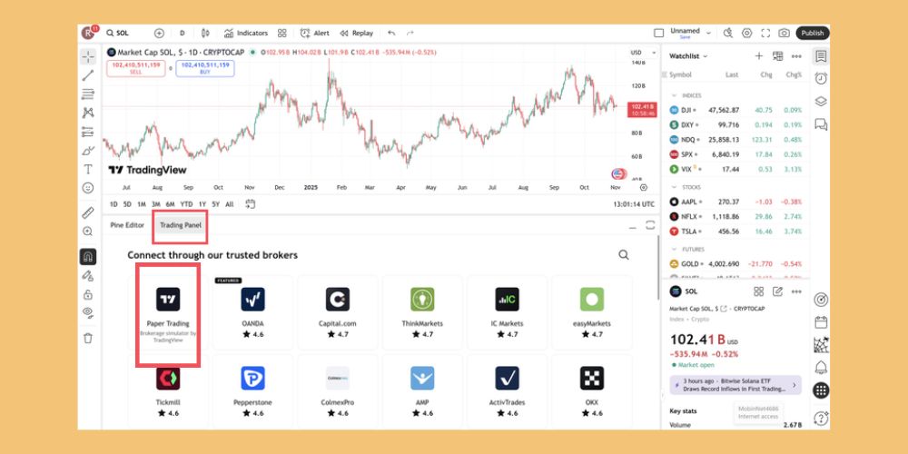 انتخاب Paper Trading