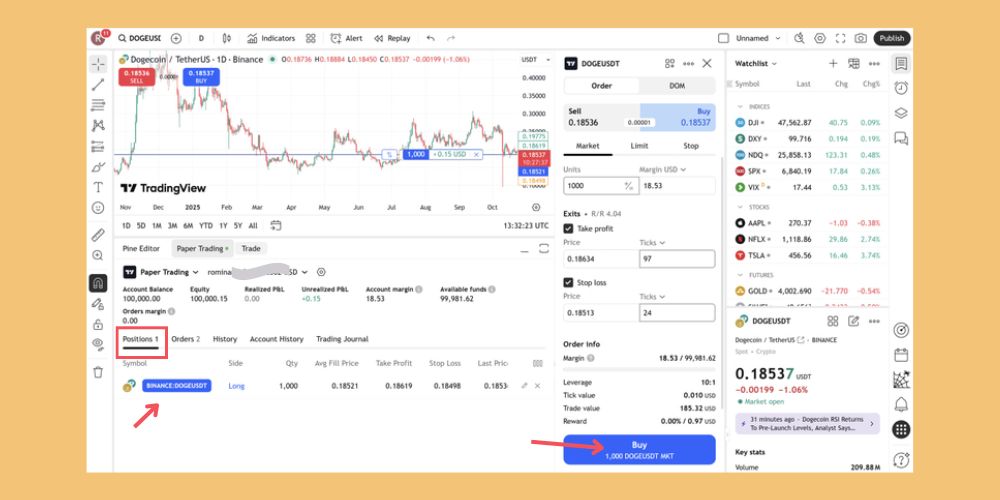 ثبت سفارش در حساب دمو تریدینگ ویو