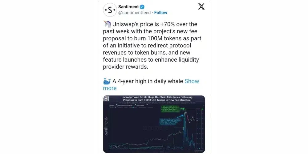 تحلیل سنتیمنت از رشد ۷۰ درصدی ارز UNI